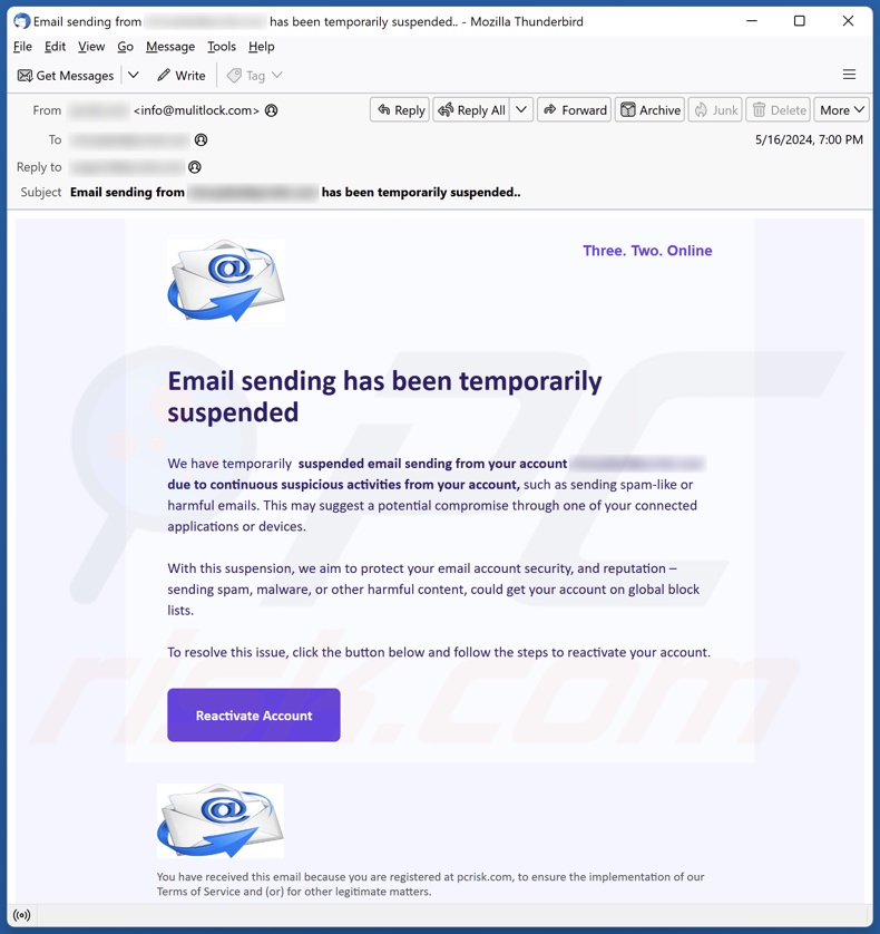 Email Sending Has Been Temporarily Suspended Kampania spamowa e-mail