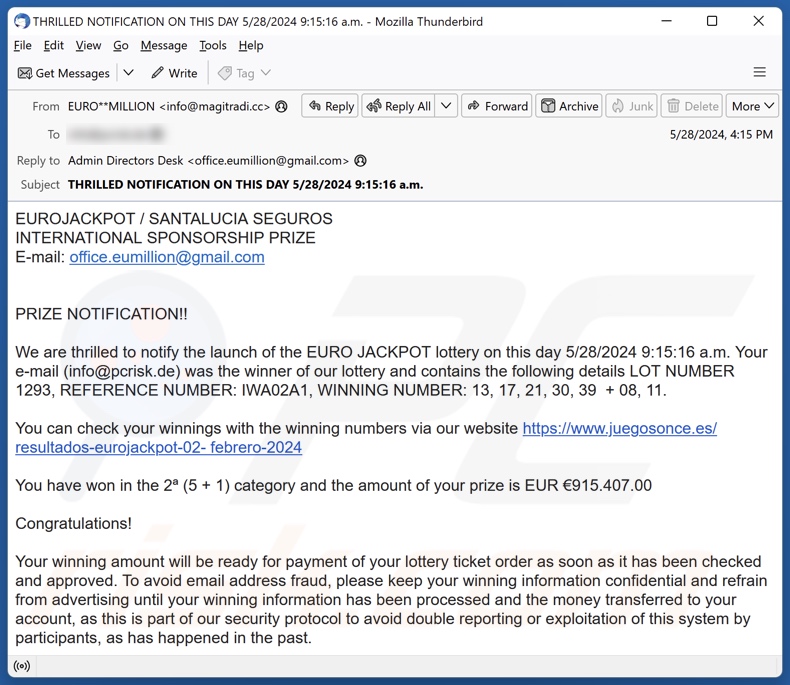 EUROJACKPOT Kampania spamowa e-mail