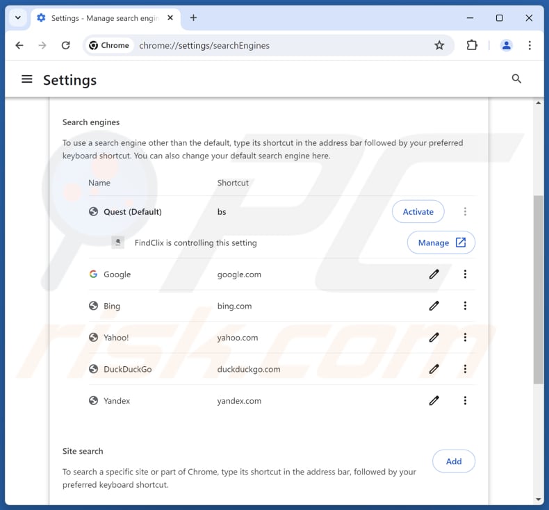 Usuwanie findflarex.com z domyślnej wyszukiwarki Google Chrome