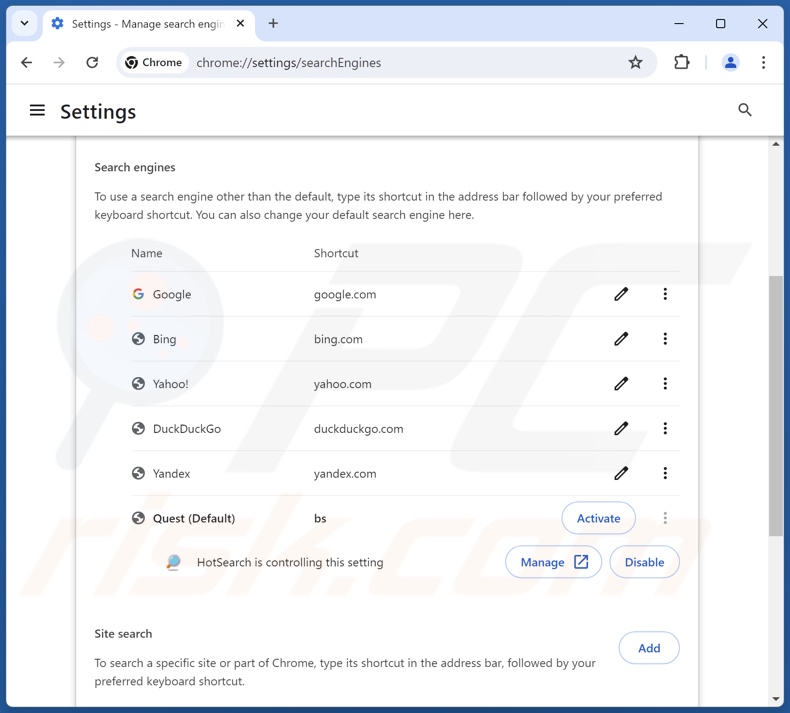 Usuwanie hotsearch.io z domyślnej wyszukiwarki Google Chrome