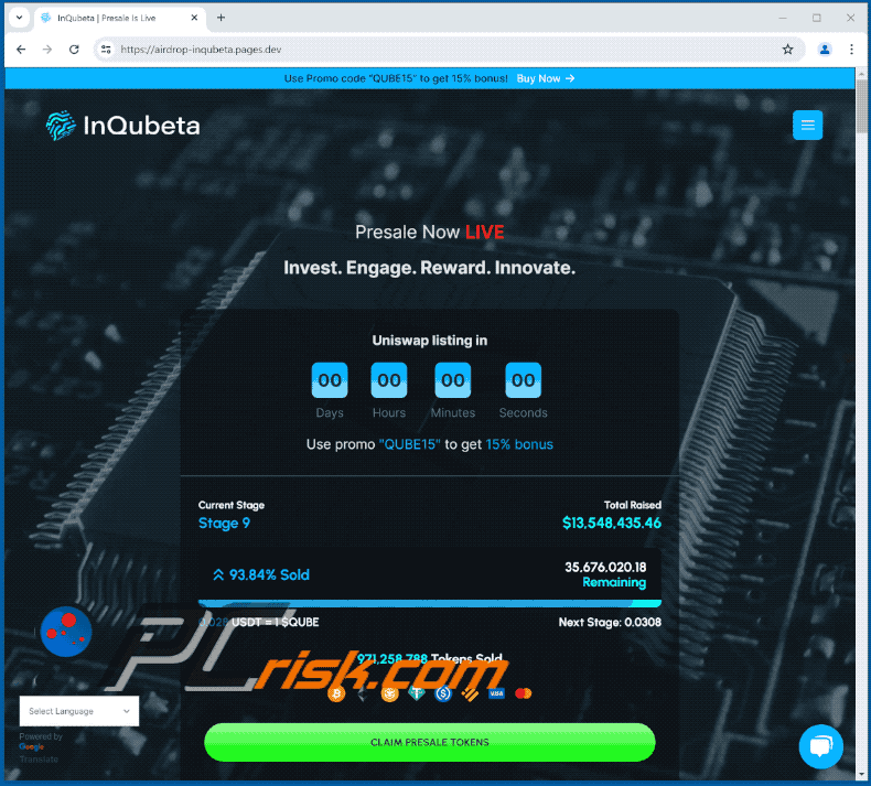 Pojawienie się oszustwa związanego z przedsprzedażą tokenów InQubeta (GIF)