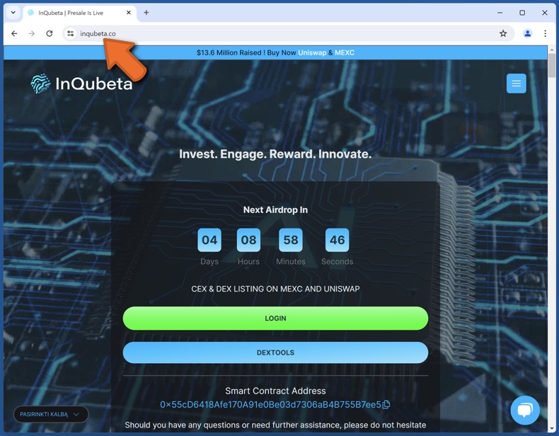 Wygląd prawdziwej strony internetowej InQubeta (inqubeta.co)