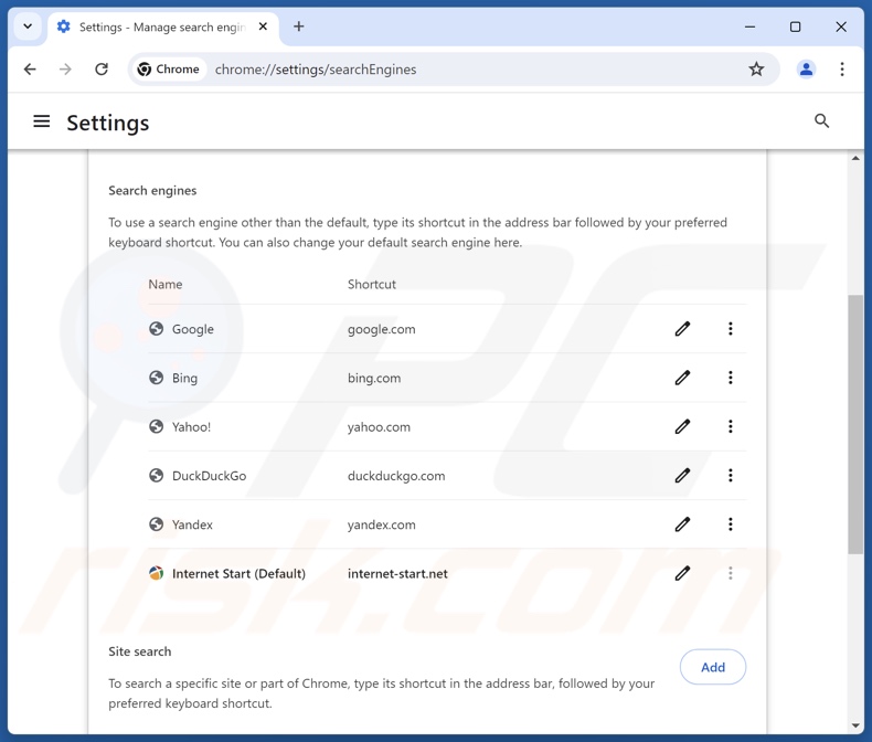 Usuwanie internet-start.net z domyślnej wyszukiwarki Google Chrome