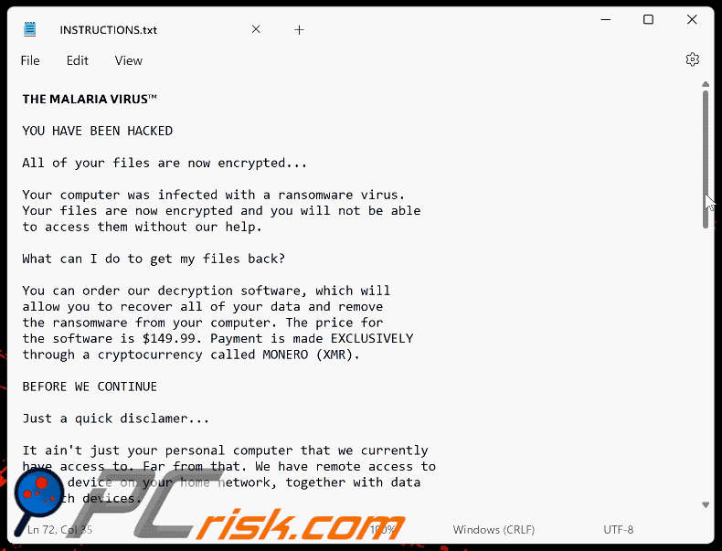 MALARIA VIRUS ransomware okup (INSTRUCTIONS.txt) GIF