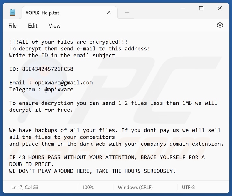 OPIX ransomware okup (#OPIX-Help.txt)