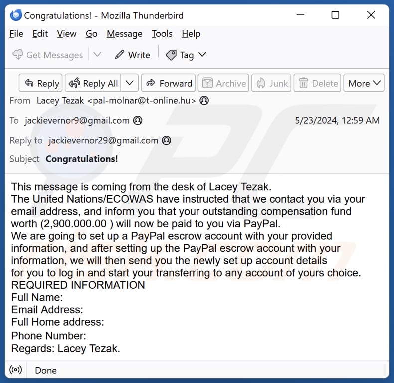 PayPal Escrow Account Kampania spamowa e-mail