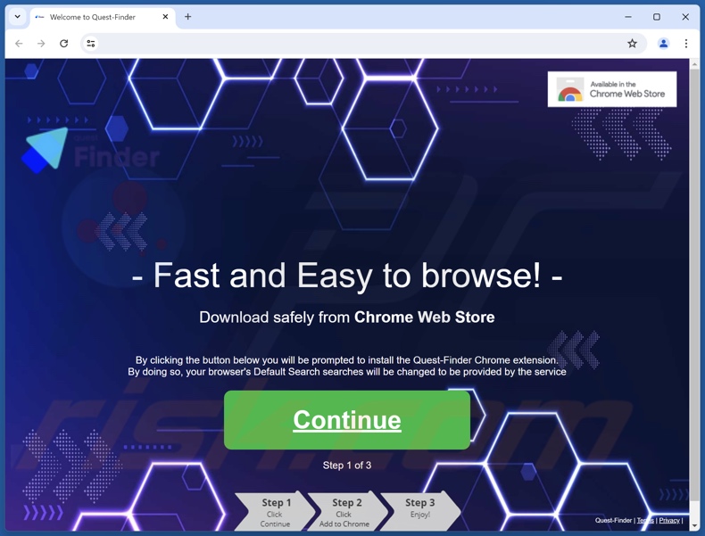 Strona internetowa używana do promowania porywacza przeglądarki Quest-Finder