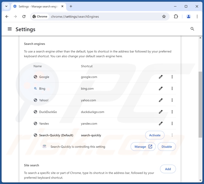 Usuwanie search-quickly.com z domyślnej wyszukiwarki Google Chrome