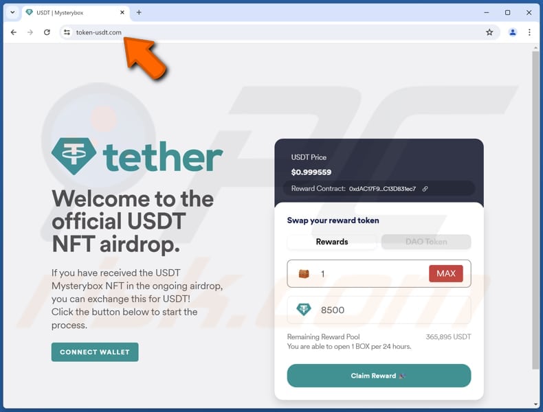 USDT NFT Airdrop oszustwo
