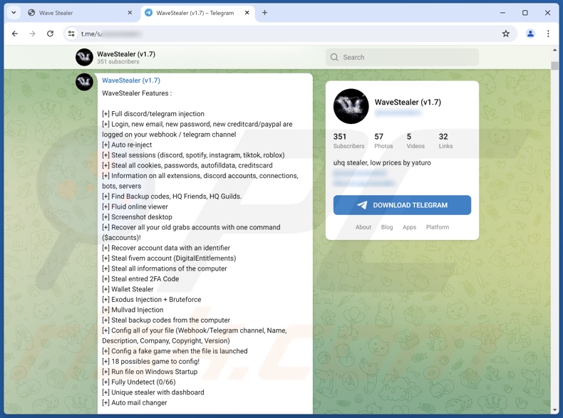 Złośliwe oprogramowanie WaveStealer promowane na Telegramie