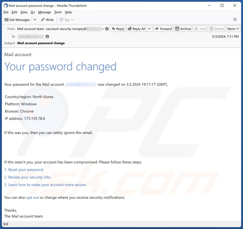 Your Password Changed Kampania spamowa e-mail