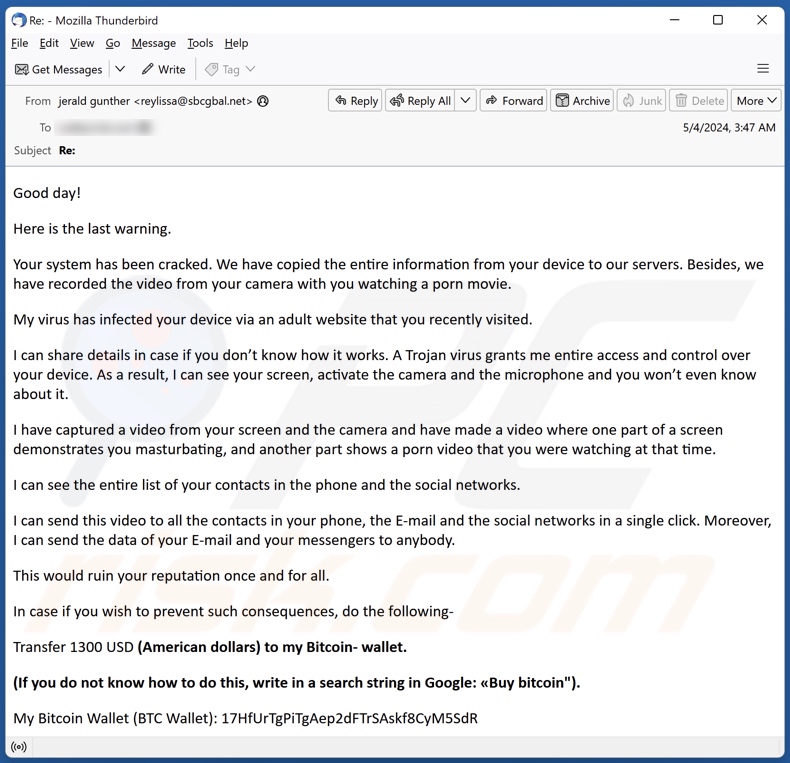 Your System Has Been Cracked Kampania spamowa e-mail
