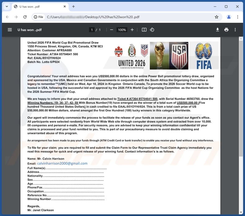 2026 FIFA World Cup Lottery Załącznik do wiadomości e-mail
