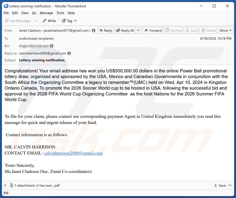2026 FIFA World Cup Lottery Kampania spamowa e-mail