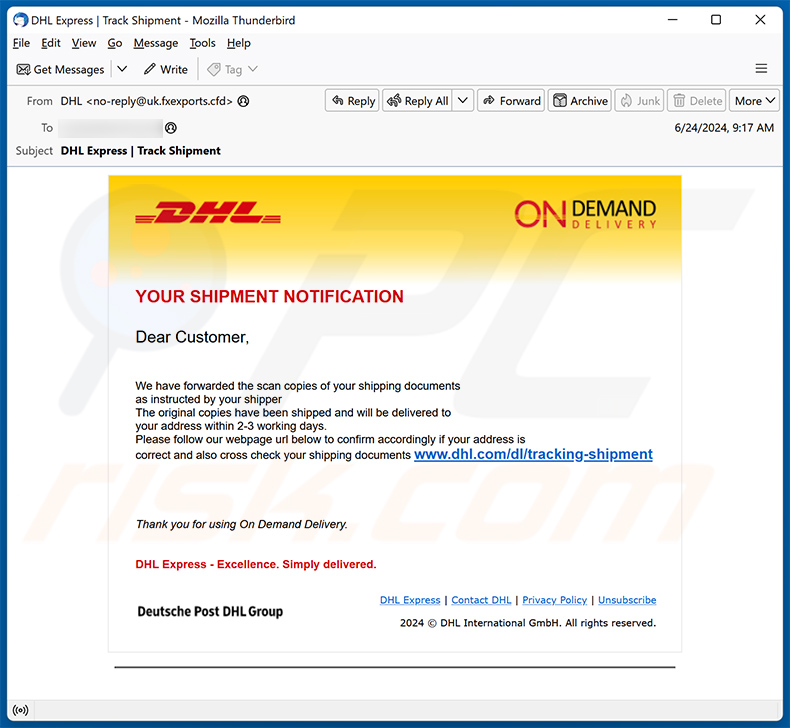 DHL Shipment Notification oszustwo e-mailowe (2024-06-26)
