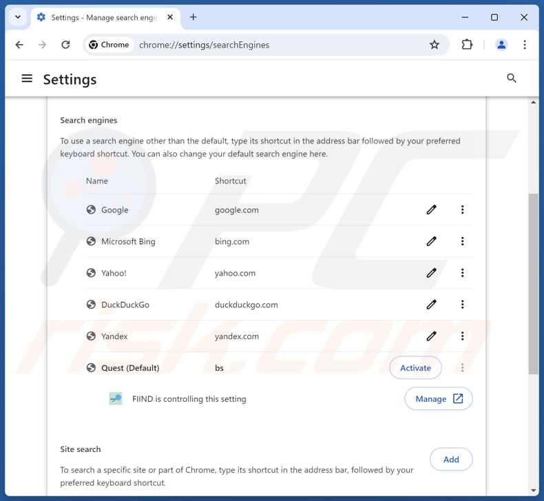 Usuwanie findflarex.com z domyślnej wyszukiwarki Google Chrome