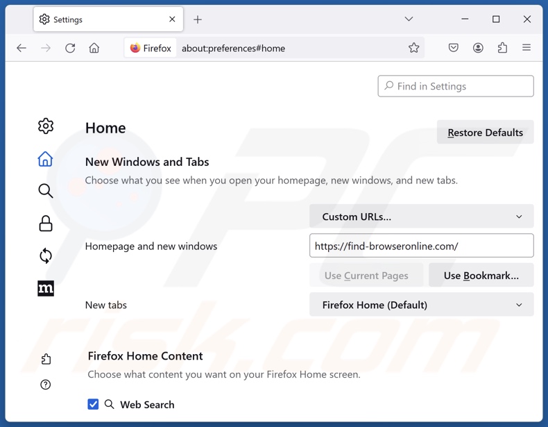 Usuwanie find-browseronline.com ze strony głównej Mozilla Firefox