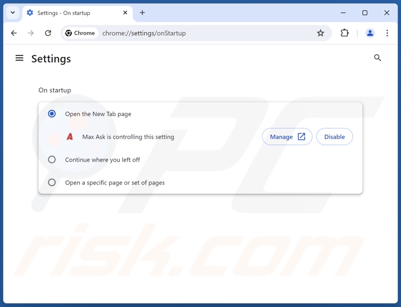 Usuwanie maxask.com ze strony głównej Google Chrome