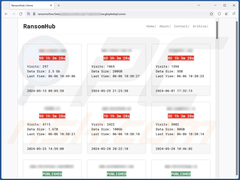 RansomHub - strona z wyciekiem danych ransomware