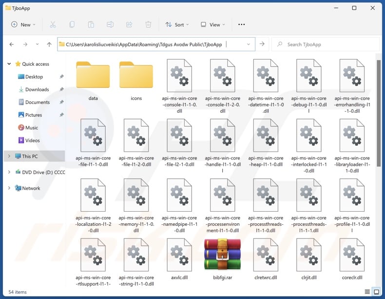 Folder instalacyjny niechcianej aplikacji TjboApp