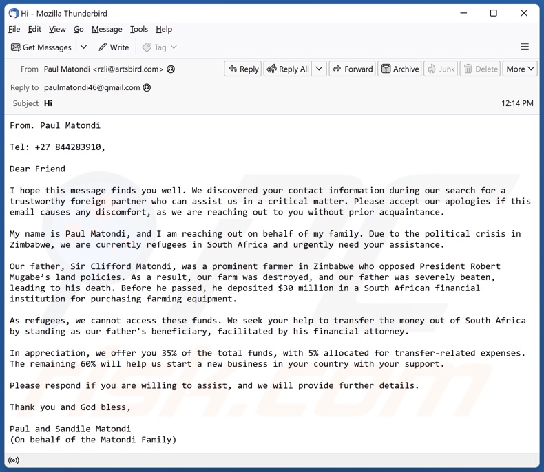 Trustworthy Foreign Partner Kampania spamowa e-mail