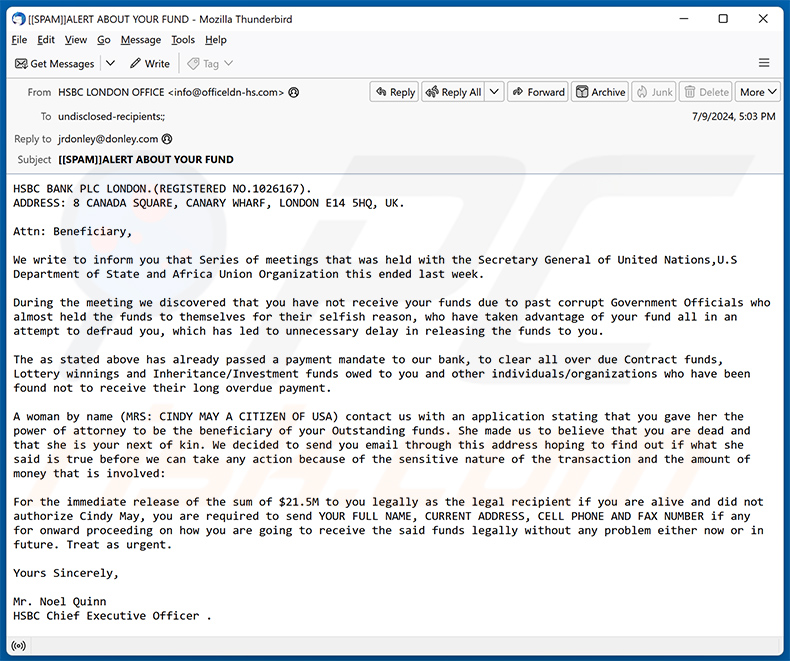 Fund Transaction email oszustwo (2024-07-10)