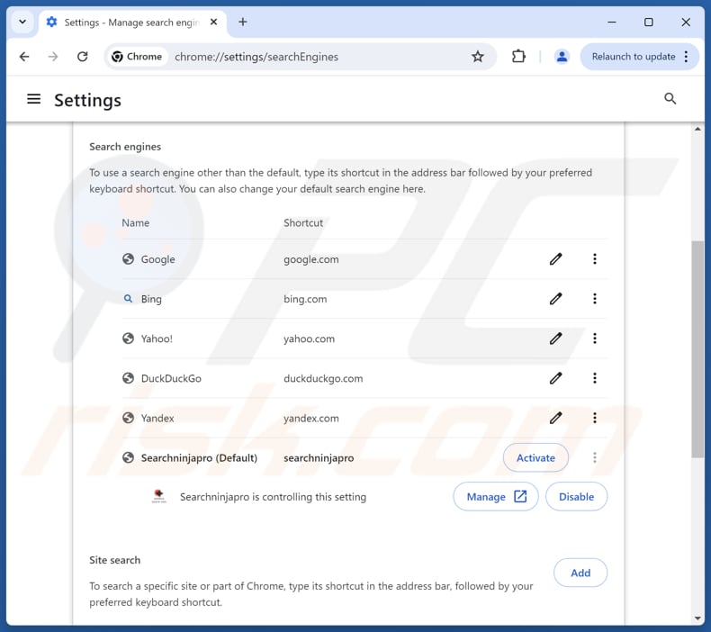 Usuwanie searchninjapro.com z domyślnej wyszukiwarki Google Chrome