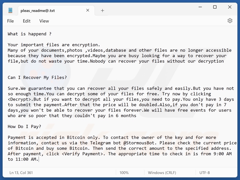 Plik tekstowy ransomware StormCry (Stormous) (pleas_readme@.txt)
