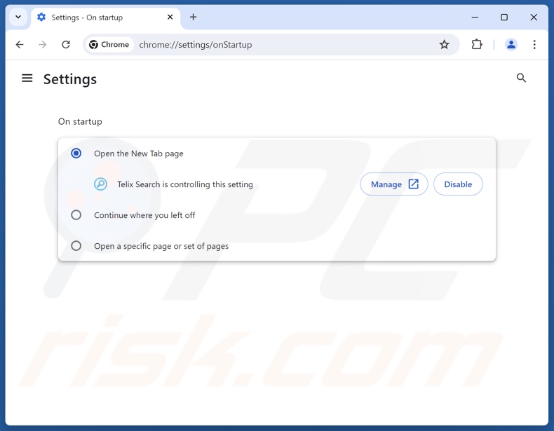 Usuwanie telixsearch.com ze strony głównej Google Chrome