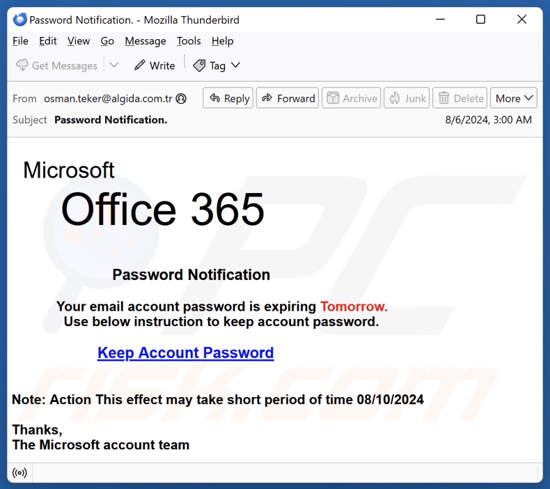 Microsoft Office 365 - Password Notification Kampania spamowa e-mail