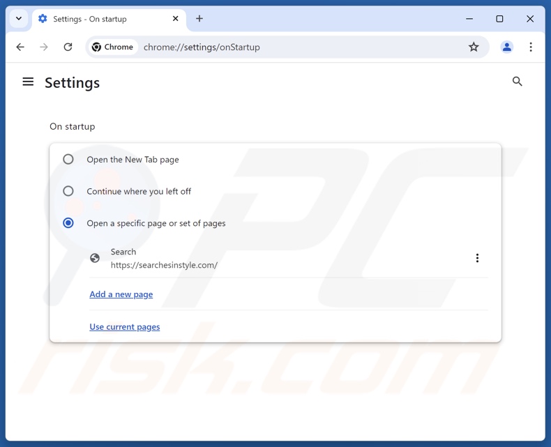 Usuwanie searchesinstyle.com ze strony głównej Google Chrome