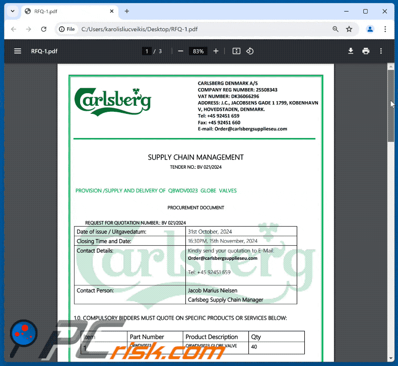 Carlsberg Supply Quotation Załącznik do wiadomości e-mail