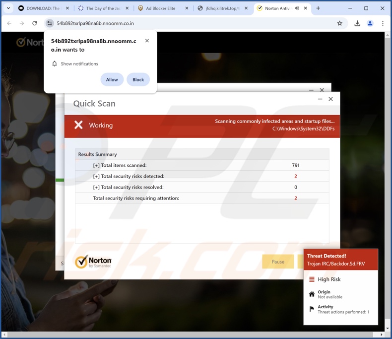 nnoomm.co[.]in pop-up przekierowania
