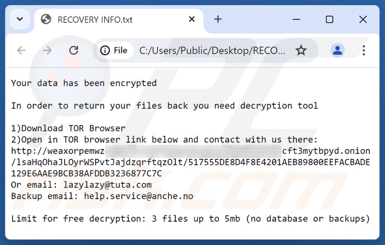 Weaxor ransomware plik tekstowy (RECOVERY INFO.txt)