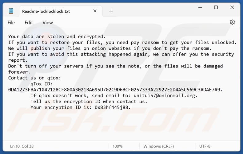 Locklocklock ransomware plik tekstowy (Readme-locklocklock.txt)