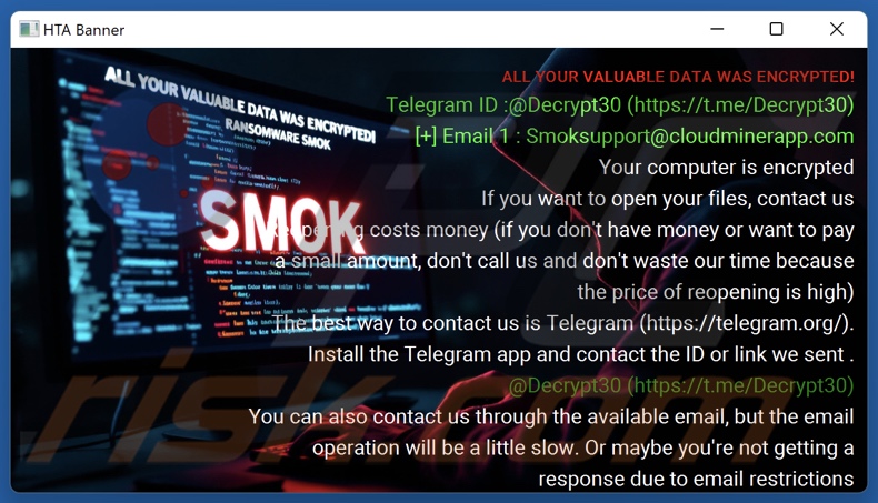 SMOK ransomware okup (pop-up)