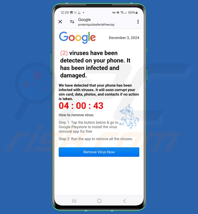 Viruses Have Been Detected On Your Phone tło oszustwa
