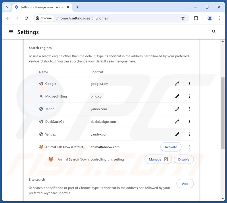 Usuwanie animaltabnow.com z domyślnej wyszukiwarki Google Chrome