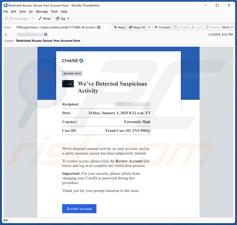 Chase - Suspicious Activity kampania spamowa
