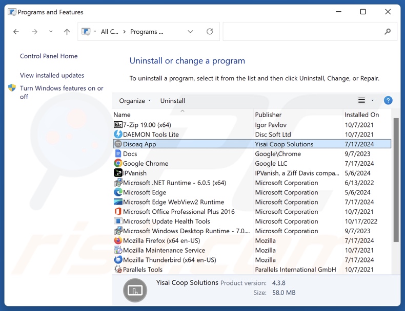 Disoaq App odinstalowanie via Control Panel