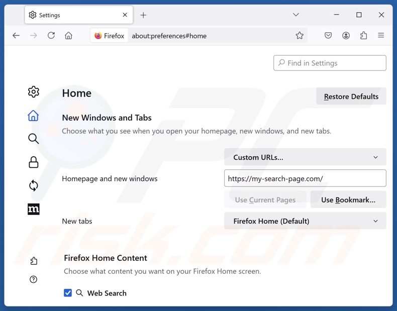 Usuwanie my-search-page.com ze strony głównej Mozilla Firefox