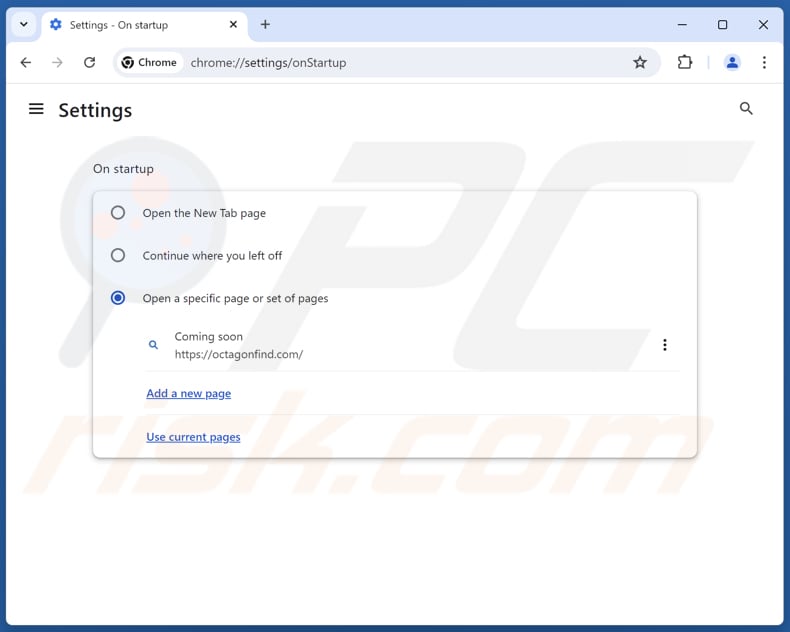 Usuwanie octagonfind.com ze strony głównej Google Chrome