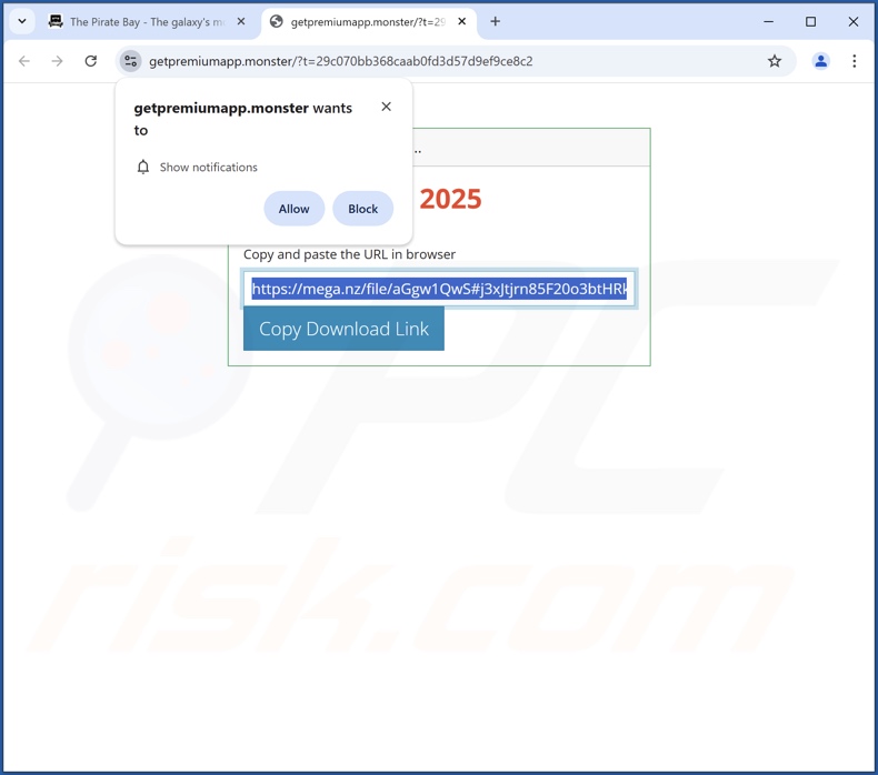 Strona internetowa używana do promowania Kotalq App PUA (getpremiumapp[.]monster)