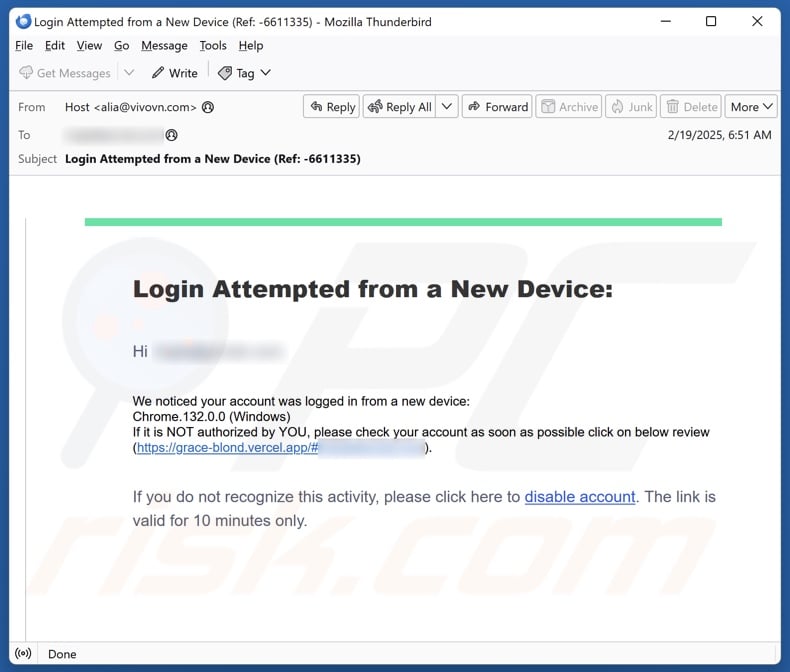 Login From A New Device Kampania spamowa e-mail
