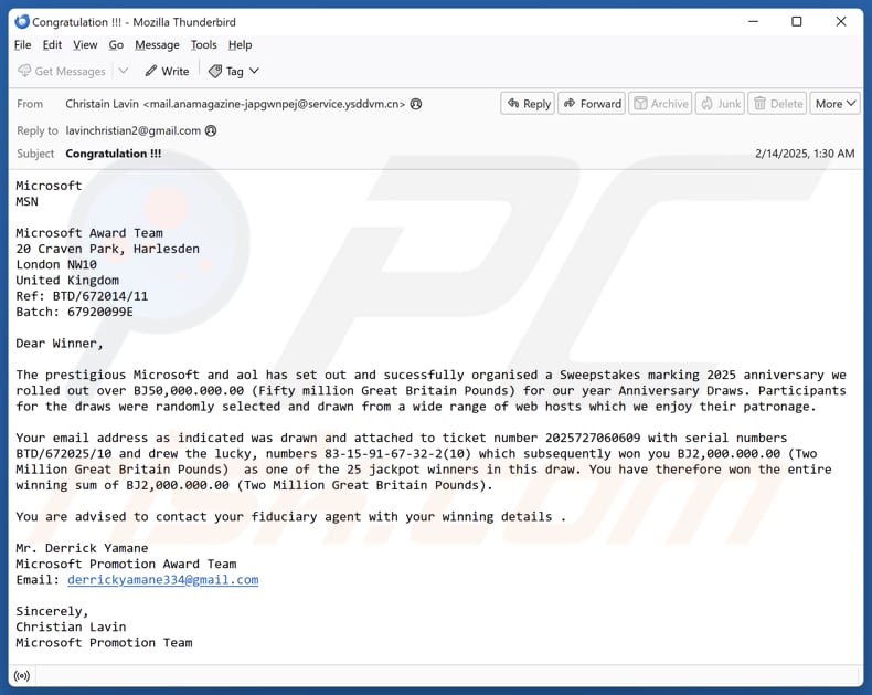 Microsoft And AOL Sweepstakes Kampania spamowa e-mail