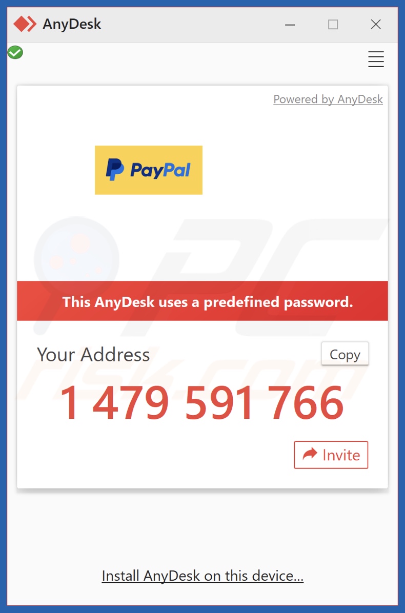 PayPal - You Added A New Address Oszustwo e-mail promowało wstępnie skonfigurowany plik .exe AnyDesk
