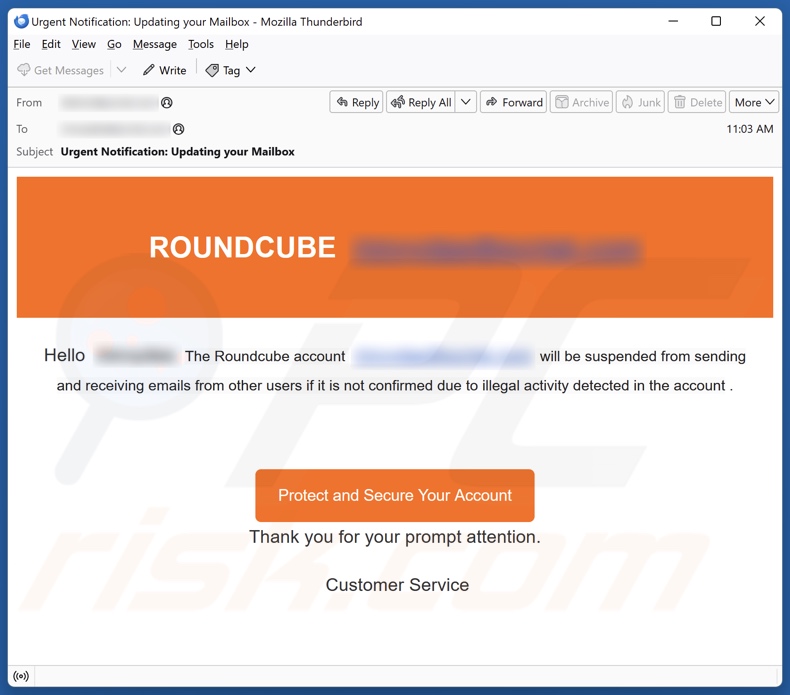 Roundcube Account Will Be Suspended Kampania spamowa e-mail