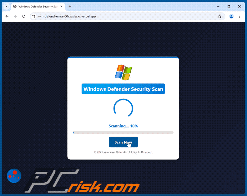 Alternatywny wygląd Windows Defender Security Scan oszustwo (GIF)