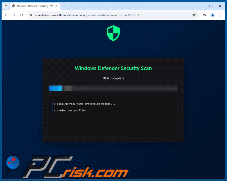 Wygląd Windows Defender Security Scan oszustwo (GIF)