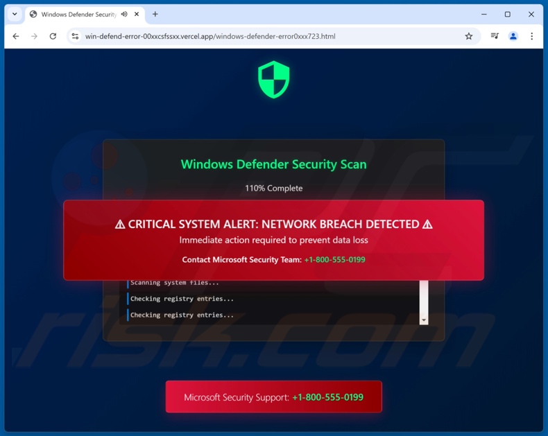 Windows Defender Security Scan oszustwo
